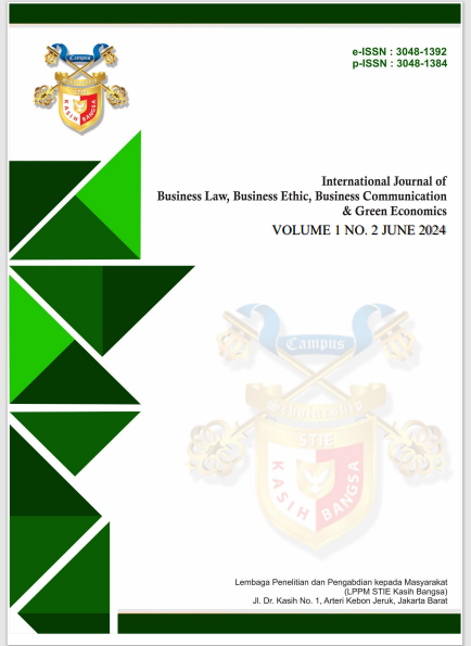 View Vol. 1 No. 4 (2024): International Journal of Business Law, Business Ethic, Business Communication & Green Economics